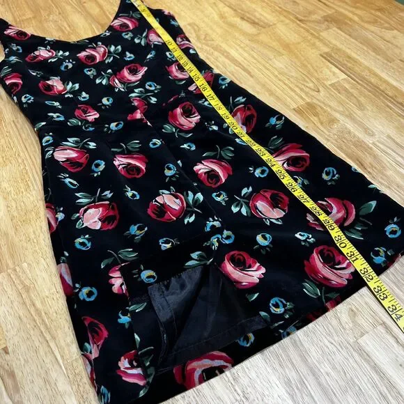 Esprit Vintage Black Velvet Floral Dress Pink Blue Roses Sz 5/6 - Picture 12 of 15